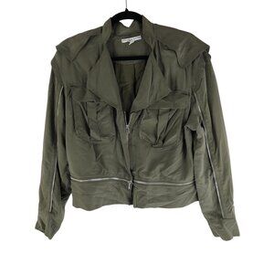 Chelsea and Walker Womens Christy Silk Cargo Jacket Oversized Pockets Green 4